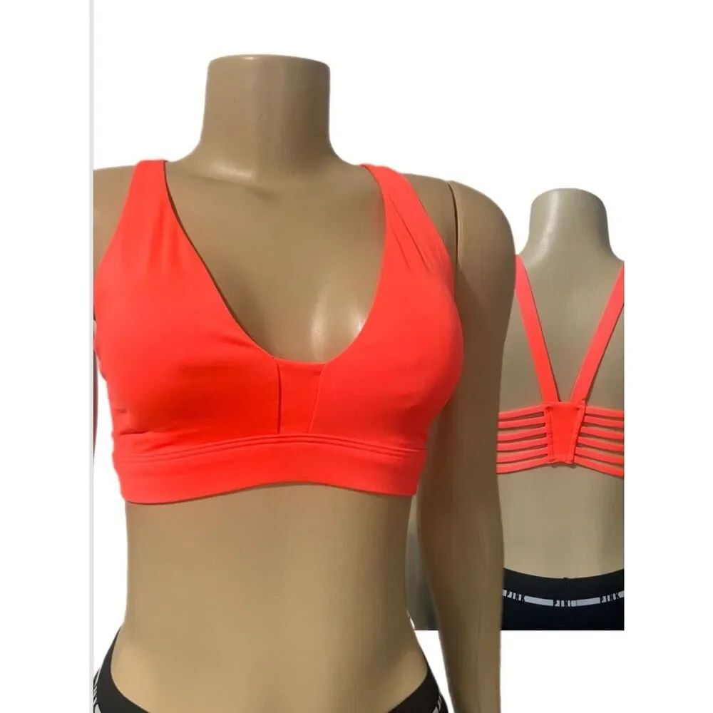 Victorias Secret VSX Strappy back Plunge Lined Sports Bra Orange S